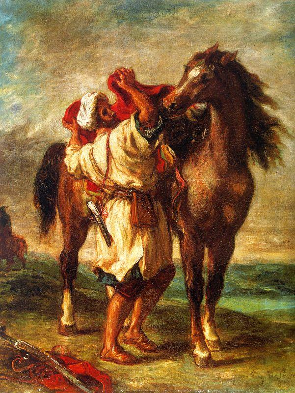 Eugene Delacroix Arab Saddling his Horse Spain oil painting art
